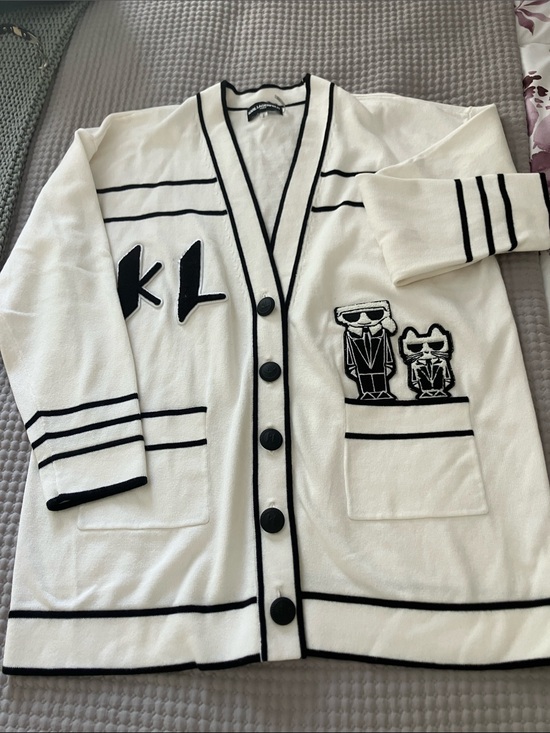 Karl Lagerfeld Sweaters - Karl Lagerfeld White and Black Logo Cardigan Sweater